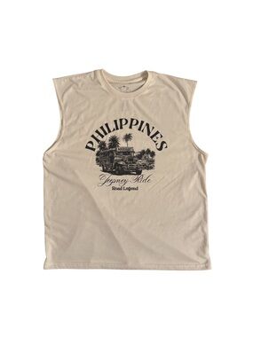Kamisa Philippines Jeepney Ride Graphic Muscle Tee - Cream